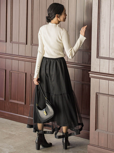 袖ボタンランダムリブニット≪手洗い可能≫