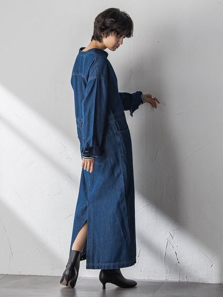 デニムバンドカラーシャツワンピース