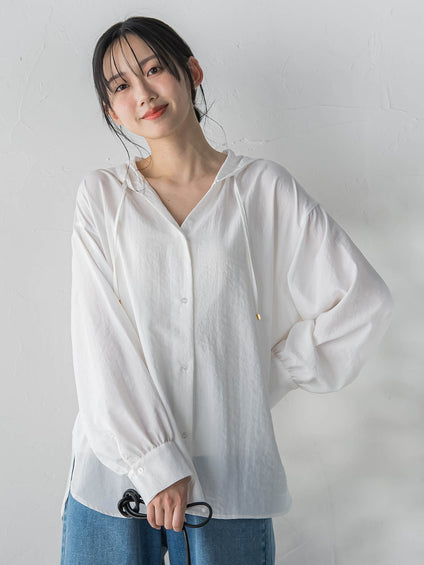 ナチュラルエアータンブラーフード付きブラウス