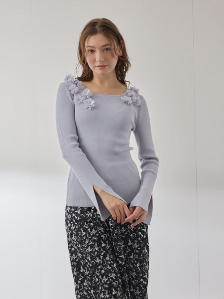 3Dフラワーボートネックニット≪手洗い可能≫