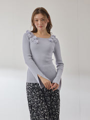 3Dフラワーボートネックニット≪手洗い可能≫