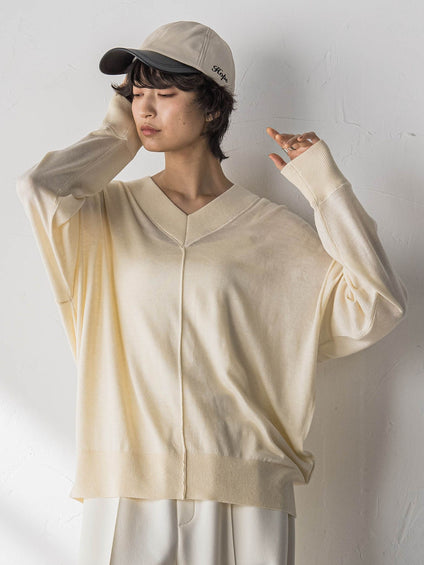 【新色追加】Vネックコクーンニットプルオーバー≪手洗い可能≫