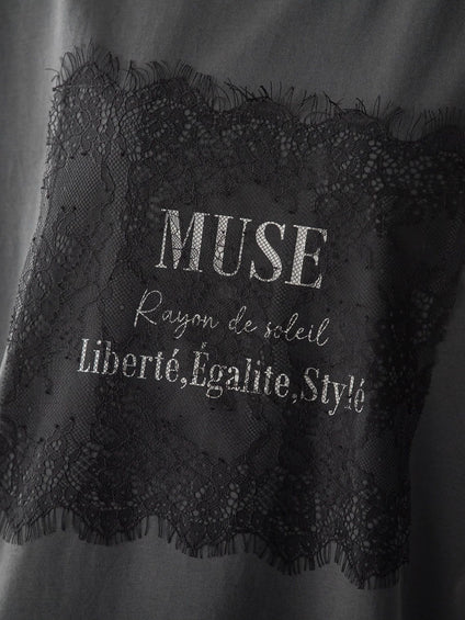 レースたたき付けプリントTシャツ