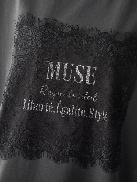 レースたたき付けプリントTシャツ