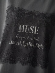 レースたたき付けプリントTシャツ