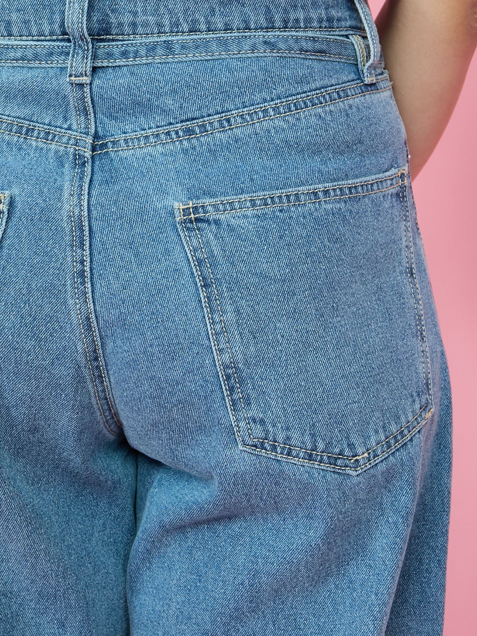 紐ベルト付デニムワイドパンツ≪手洗い可能≫