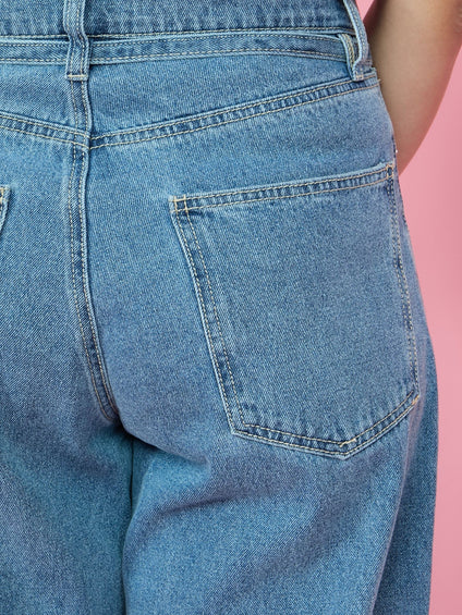 紐ベルト付デニムワイドパンツ≪手洗い可能≫