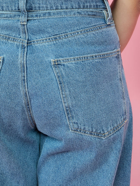 紐ベルト付デニムワイドパンツ≪手洗い可能≫