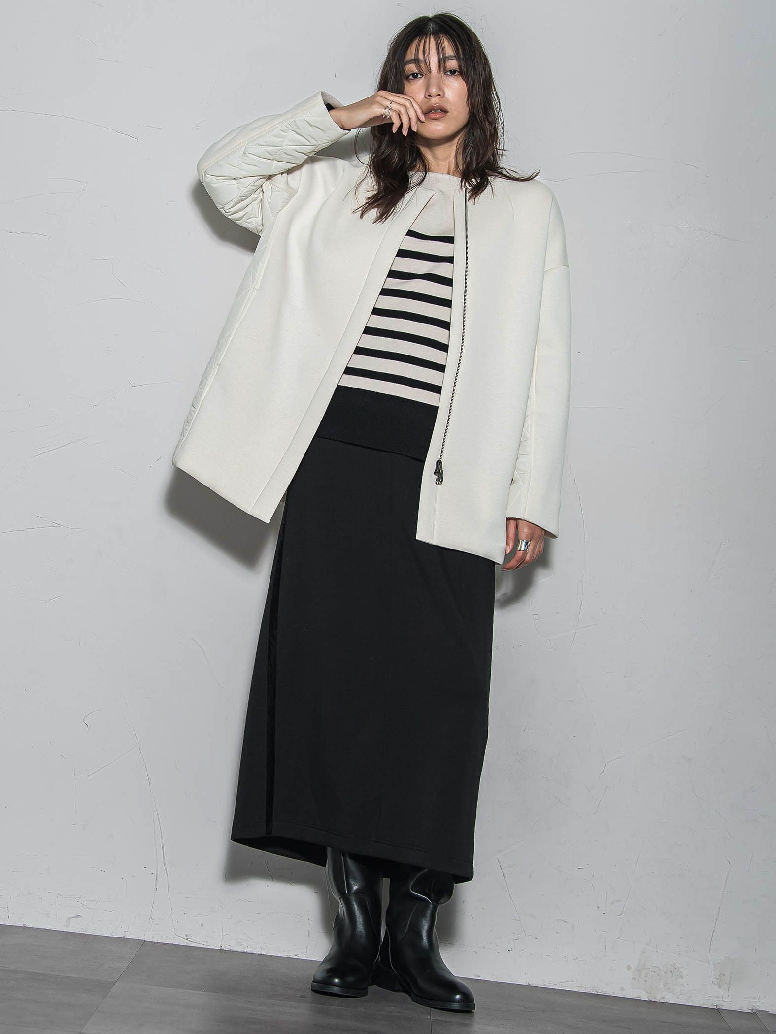 モスダンボール×中綿キルティングノーカラーコート≪手洗い可能≫