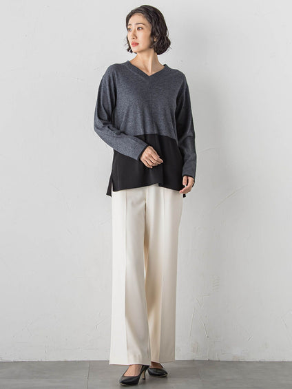 【大きいサイズ】エクセレントウォーム裏起毛ワイドパンツ