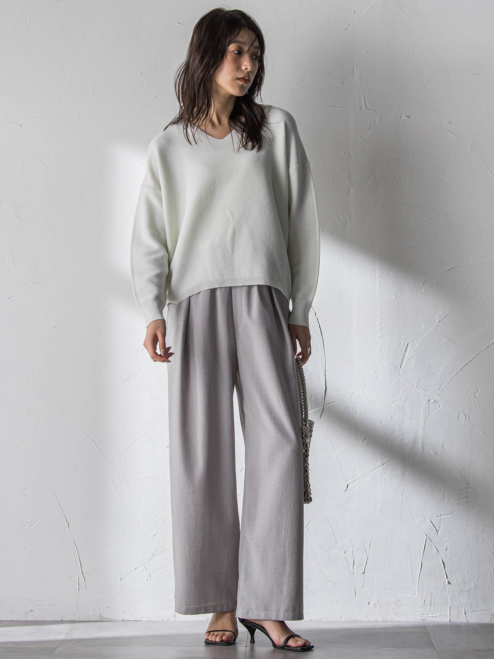 Vネックラメガーターニットプルオーバー≪手洗い可能≫