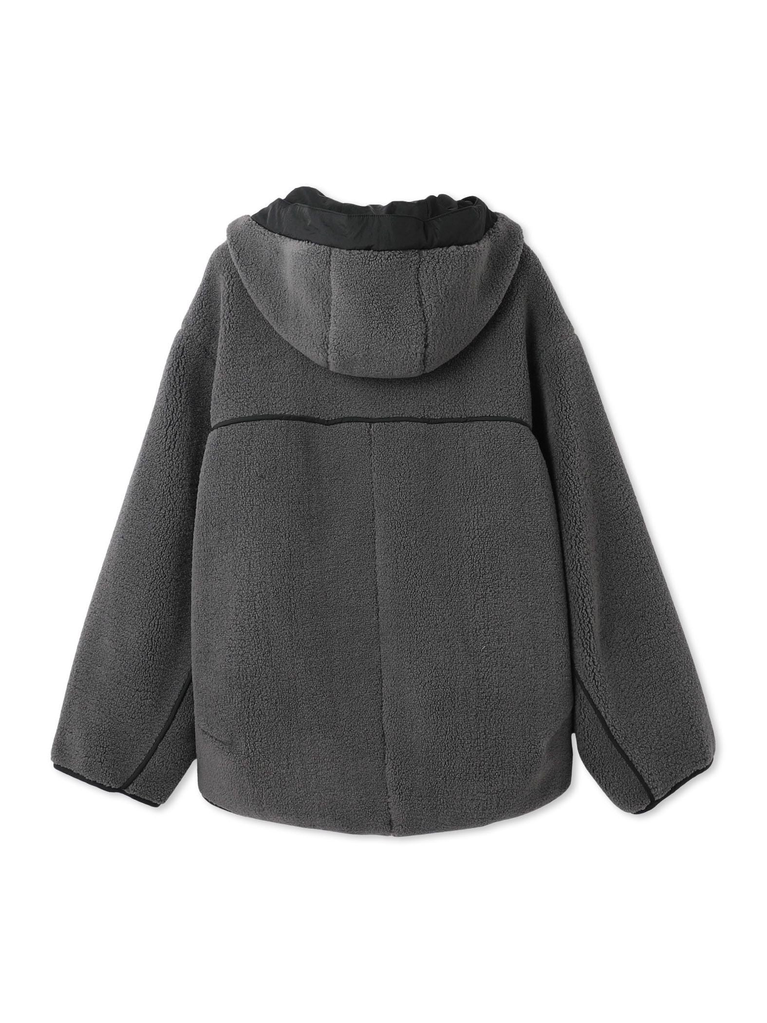 配色ボアフーディコクーンブルゾン