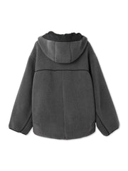 配色ボアフーディコクーンブルゾン