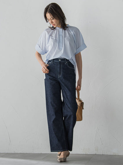【JAPAN BLUE JEANS】デニムワイドパンツ≪洗濯機で洗える≫