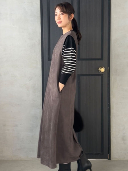 【WEB限定】フェイクスエードワンピース≪洗える≫