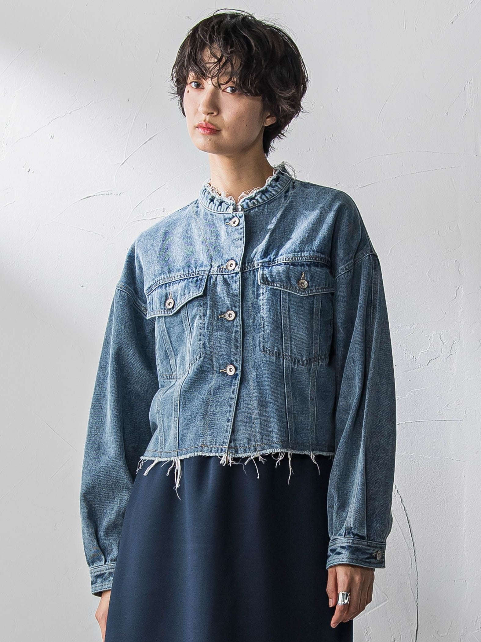 デニムショートジャケット≪洗濯機で洗える≫