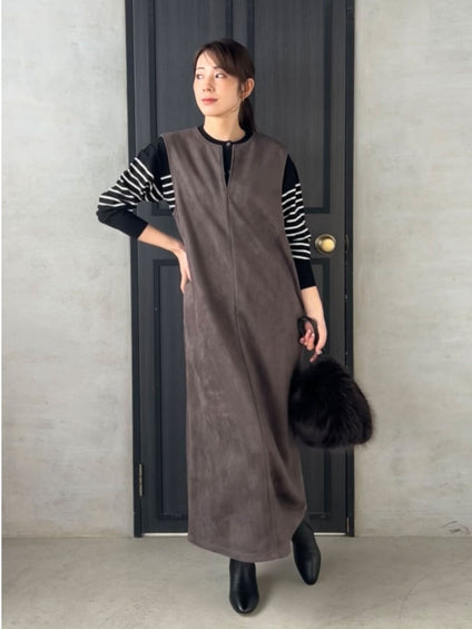【WEB限定】フェイクスエードワンピース≪洗える≫