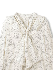 デシンVネックフリルドットボウタイブラウス