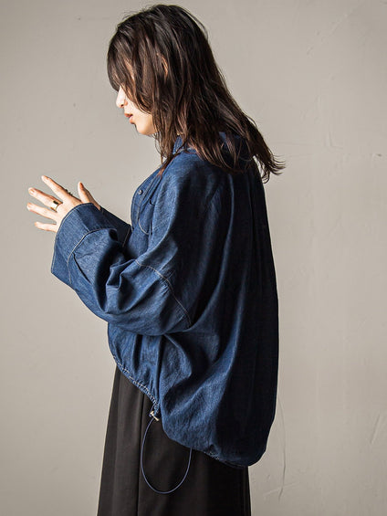 【WEB限定】ドロストクロップドデニムシャツ≪洗濯機で洗える≫