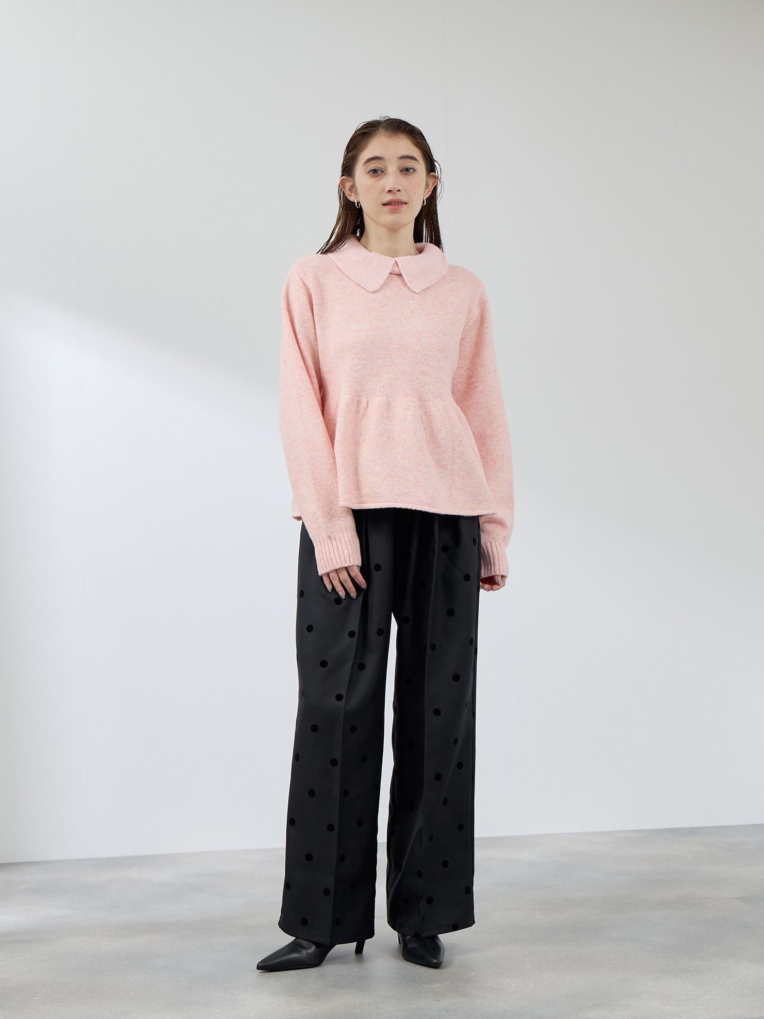 フロッキードットイージーワイドパンツ≪手洗い可能≫