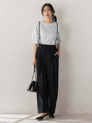 サスペンダー付き2タックパンツ