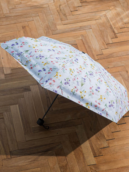 【晴雨兼用】ボタニカルフラワー折りたたみ傘ホワイト