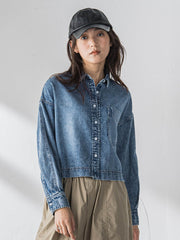 ラウンドヘムデニムクロップドシャツ