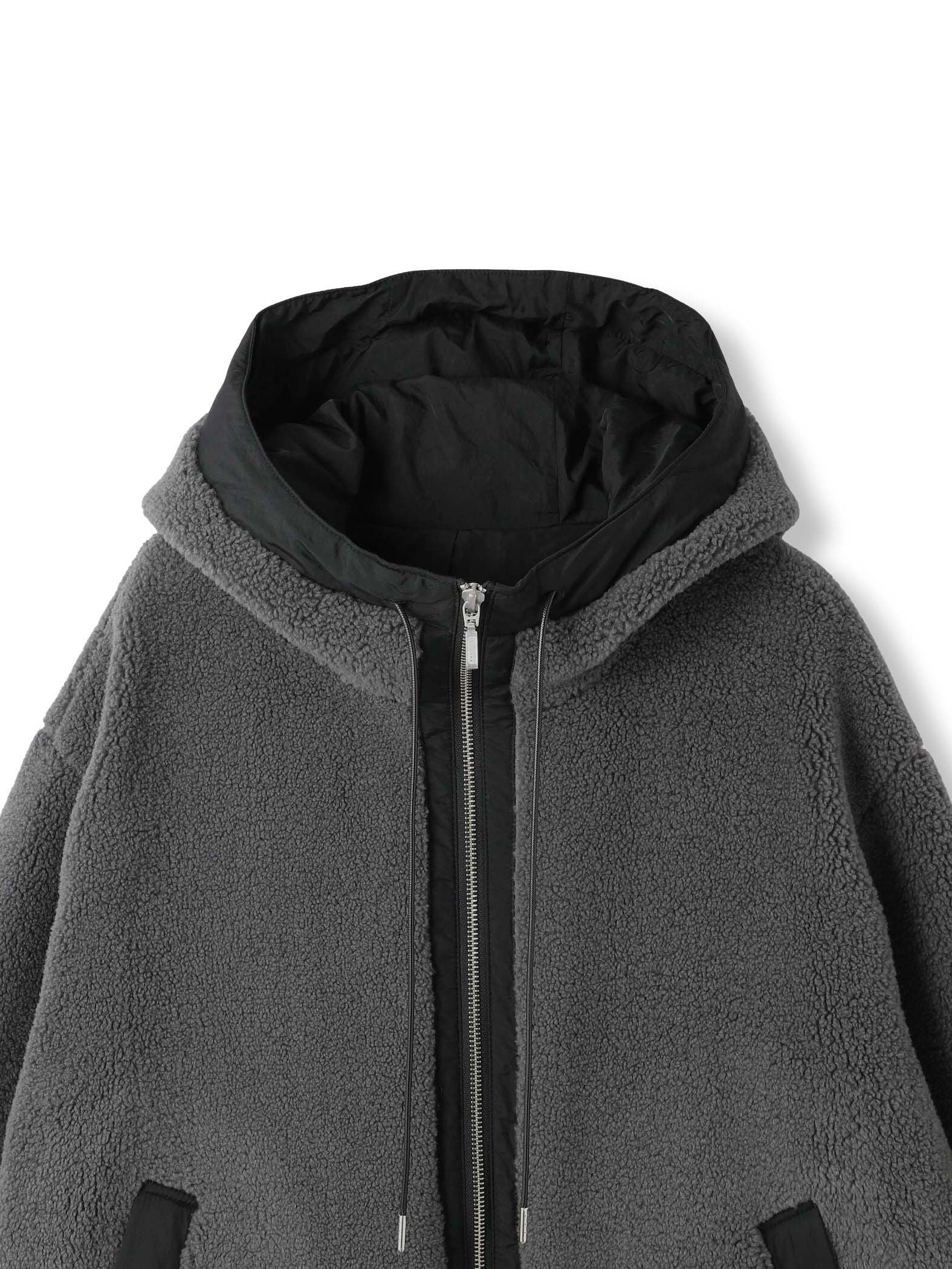 配色ボアフーディコクーンブルゾン