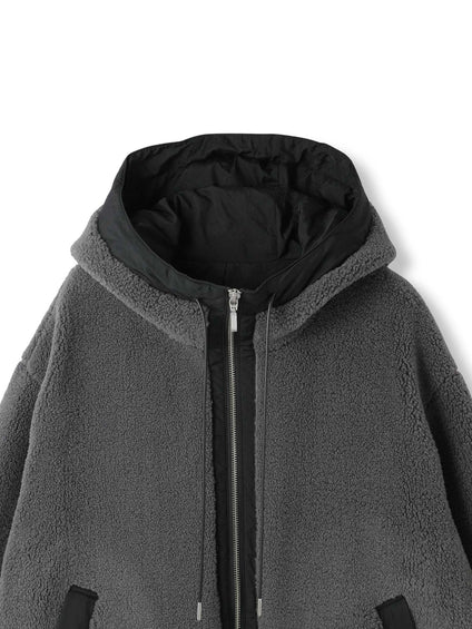 配色ボアフーディコクーンブルゾン