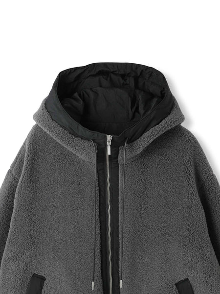 配色ボアフーディコクーンブルゾン