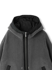 配色ボアフーディコクーンブルゾン