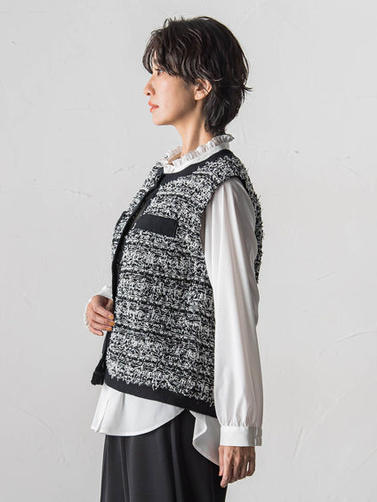 【大きいサイズ】ファンシーツイードニットジレ