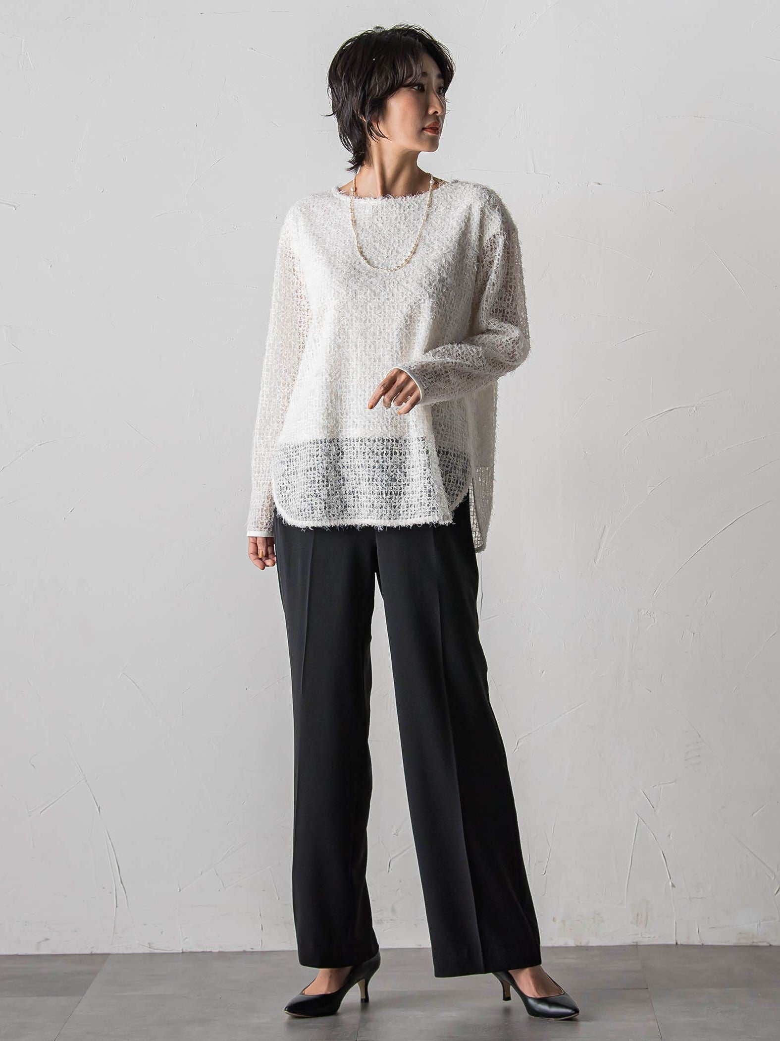 ハイストレッチカルゼワイドパンツ