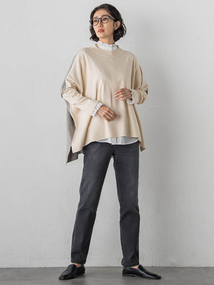 【WEB限定】”前後で印象が変わる”ドルマンバイカラーニット