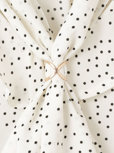 デシンVネックフリルドットボウタイブラウス