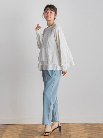 【WEB限定】サークルストレッチテーパードパンツ≪洗濯機で洗える≫