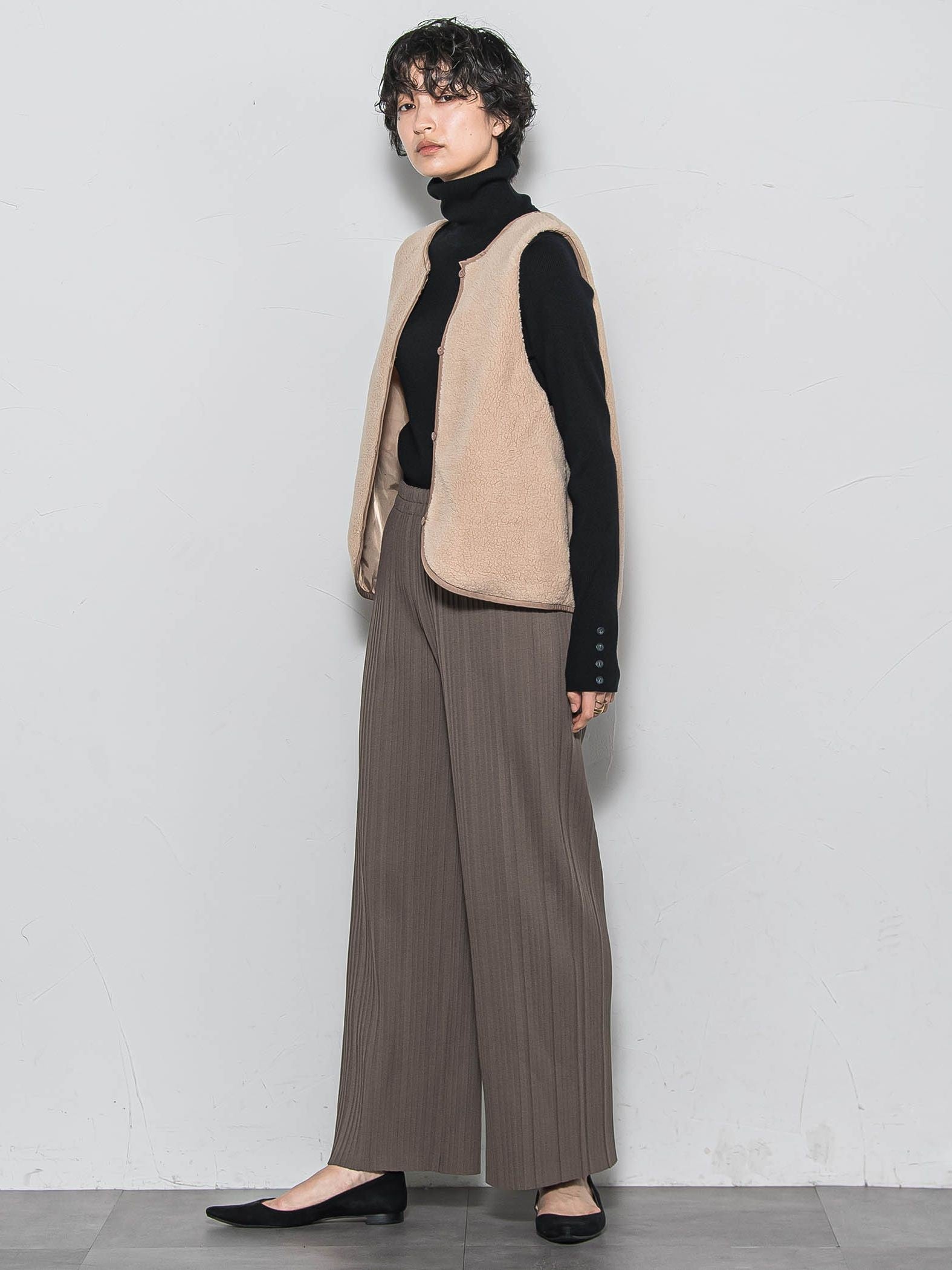 【WEB限定】裏起毛プリーツパンツ≪手洗い可能≫