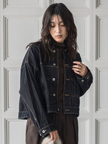 【WEB限定】デニムクロップドジャケット≪洗濯機で洗える≫