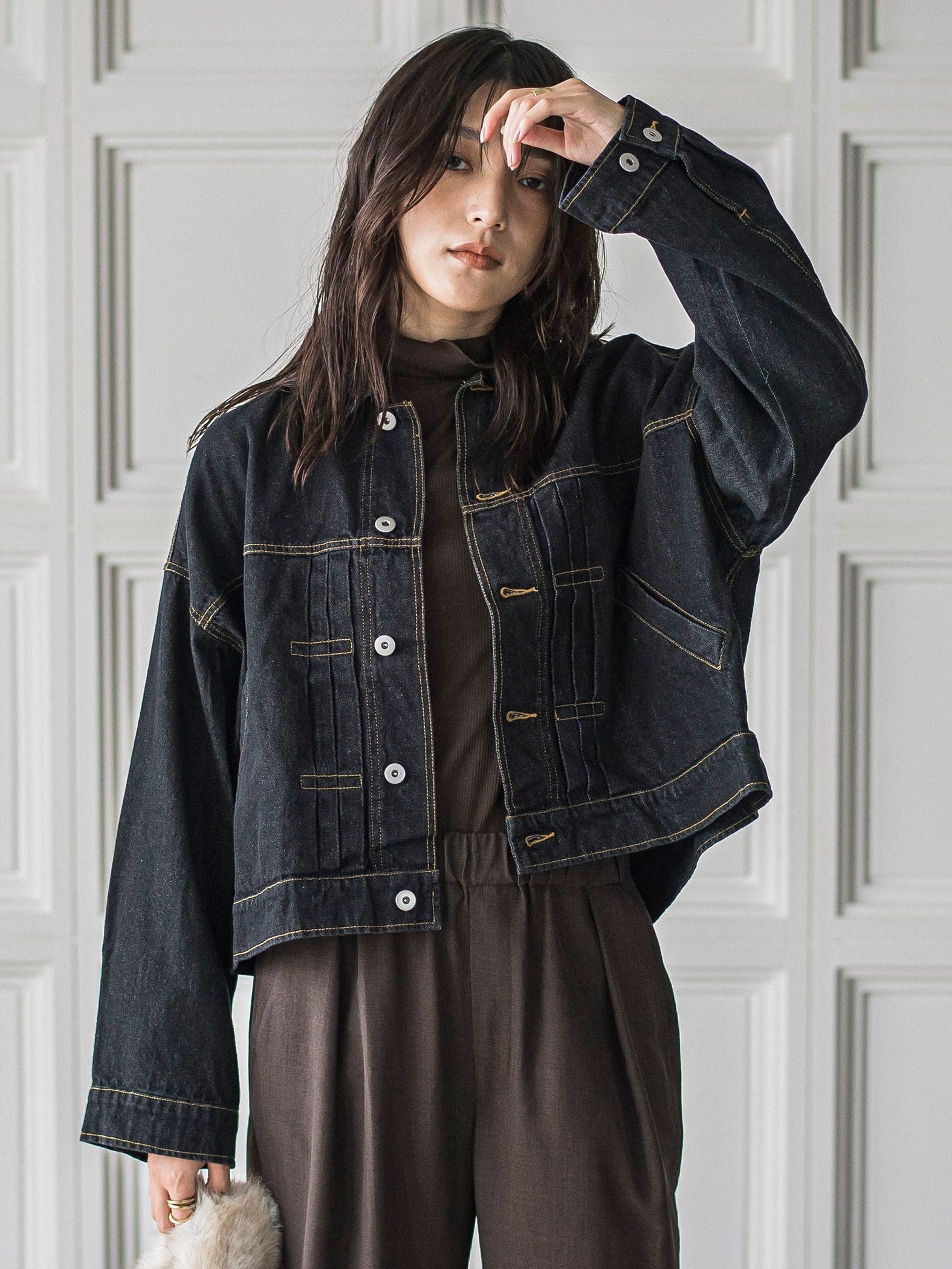 【WEB限定】デニムクロップドジャケット≪洗濯機で洗える≫