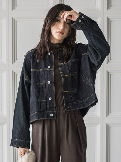 【WEB限定】デニムクロップドジャケット≪洗濯機で洗える≫