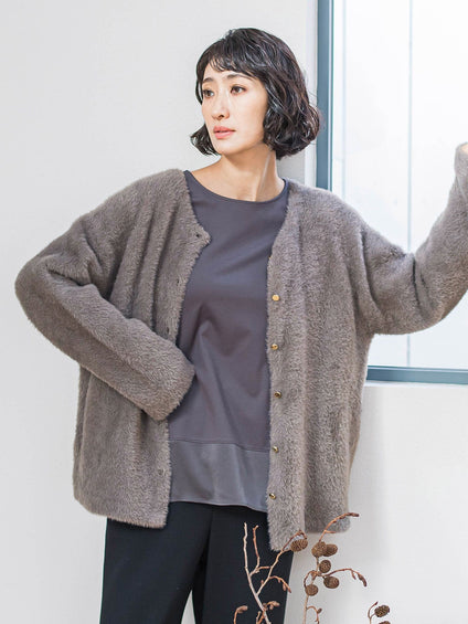 【大きいサイズ】フェザーヤーンニットカーディガン