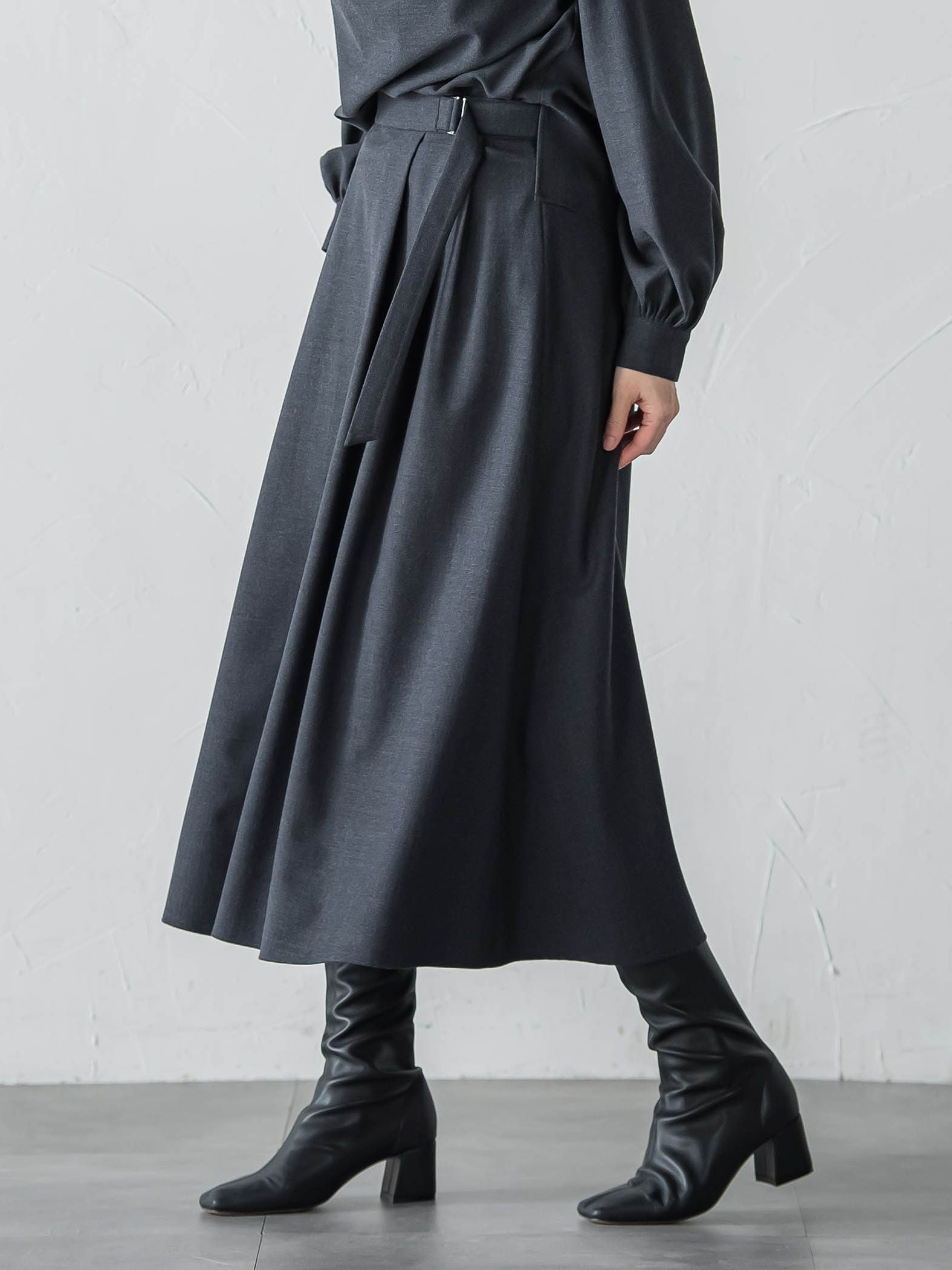 ウールブレンドストレッチフレアスカート≪セットアップ対応/手洗い可能≫