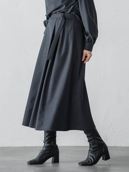 ウールブレンドストレッチフレアスカート≪セットアップ対応/手洗い可能≫