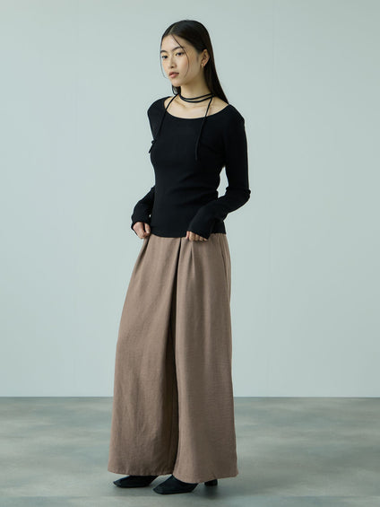 フィブリルサテンラップワイドパンツ≪洗濯機で洗える≫