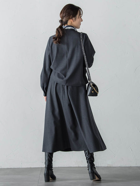 ウールブレンドストレッチフレアスカート≪セットアップ対応/手洗い可能≫