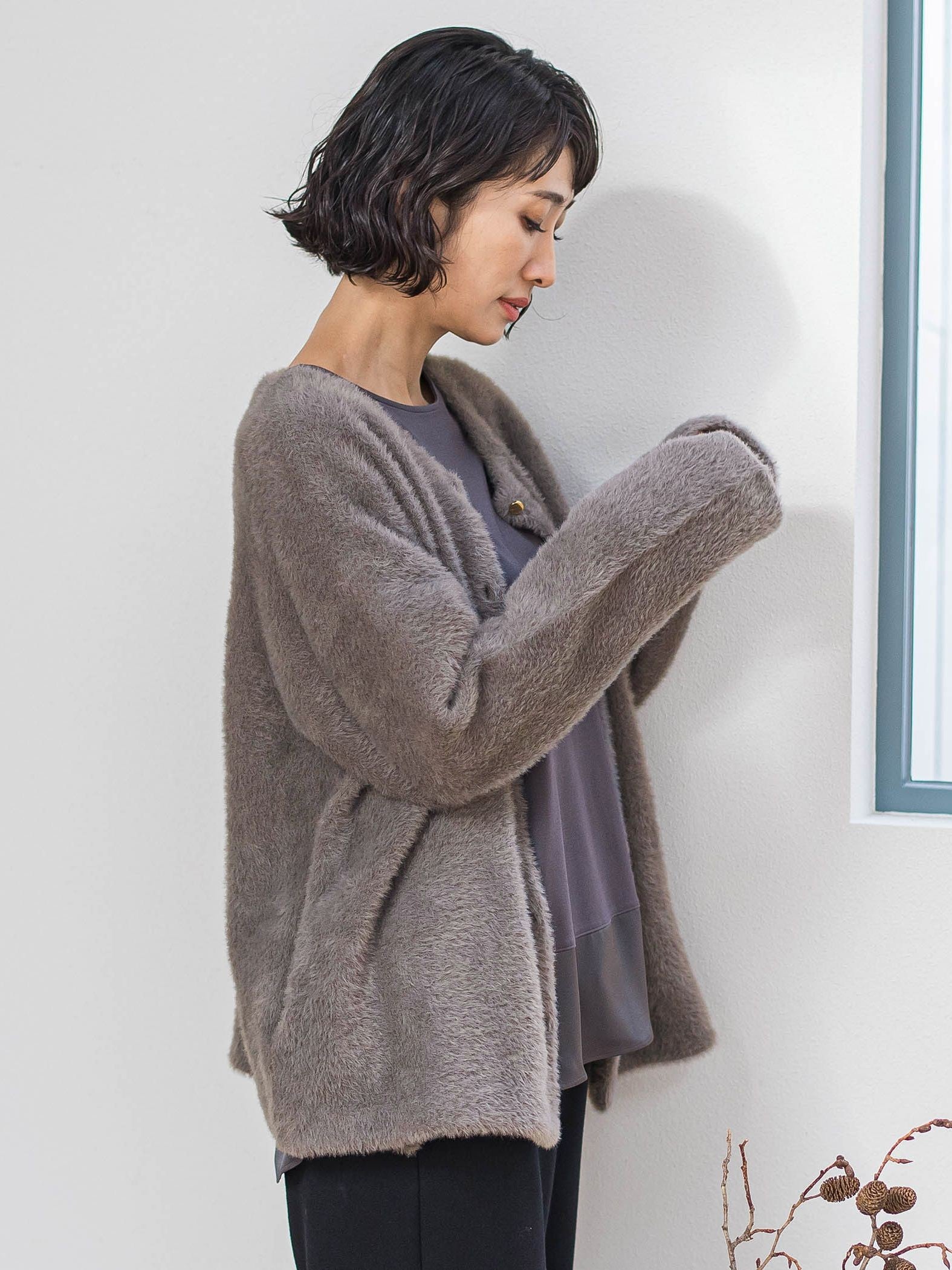 【大きいサイズ】フェザーヤーンニットカーディガン