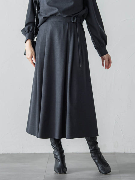 ウールブレンドストレッチフレアスカート≪セットアップ対応/手洗い可能≫