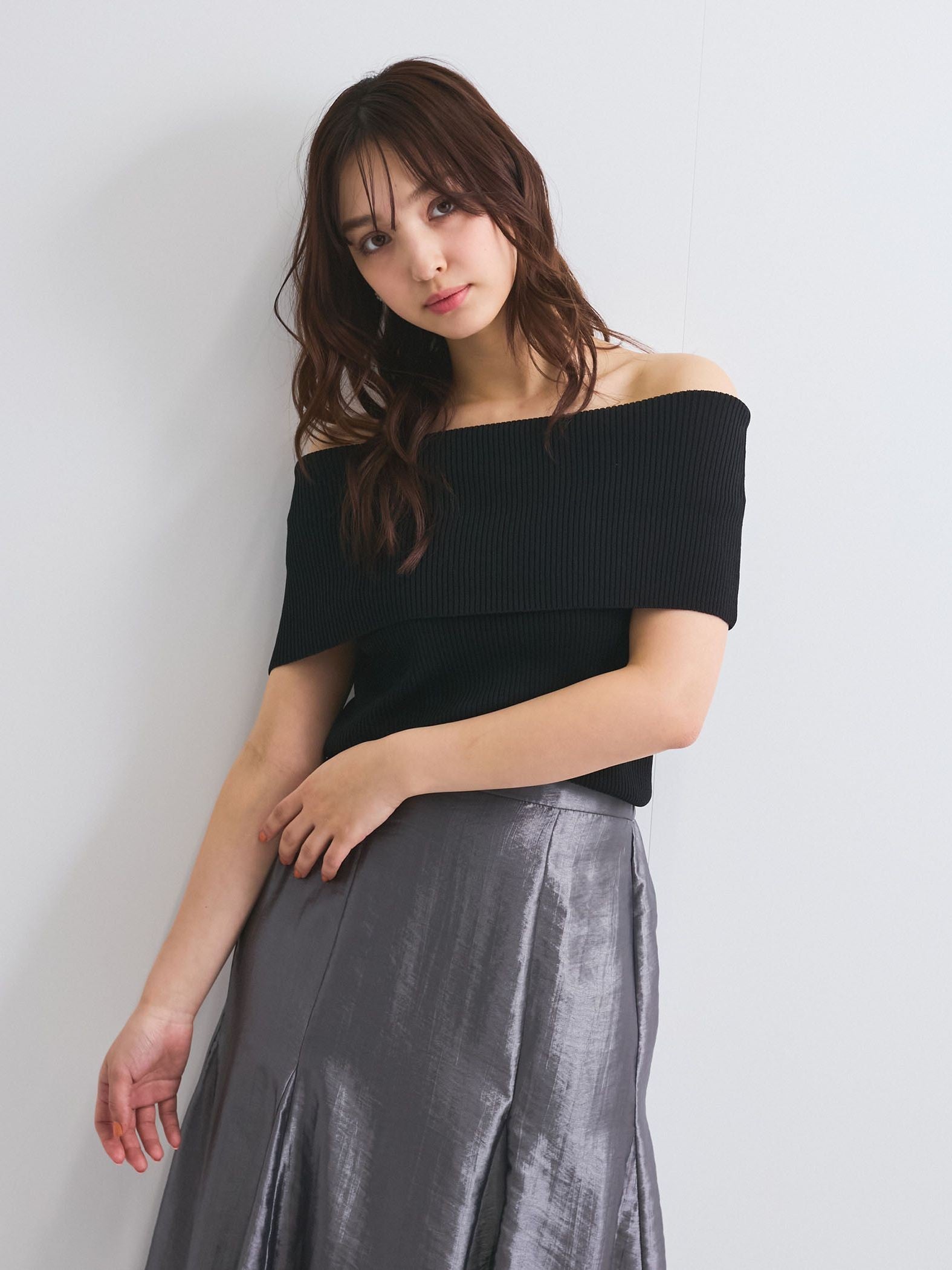 リブニットオフショルプルオーバー≪手洗い可能≫