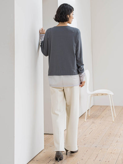 【WEB限定/新色追加】”楽暖”裏起毛ワイドパンツ≪洗濯機で洗える≫