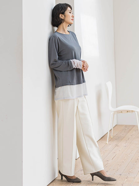 【WEB限定/新色追加】”楽暖”裏起毛ワイドパンツ≪洗濯機で洗える≫